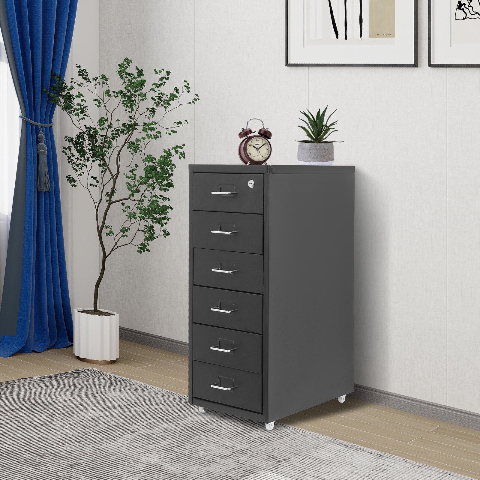 6 Tiers File Cabinet with Lock Metal Vertical Filing Cabinet for Office Home