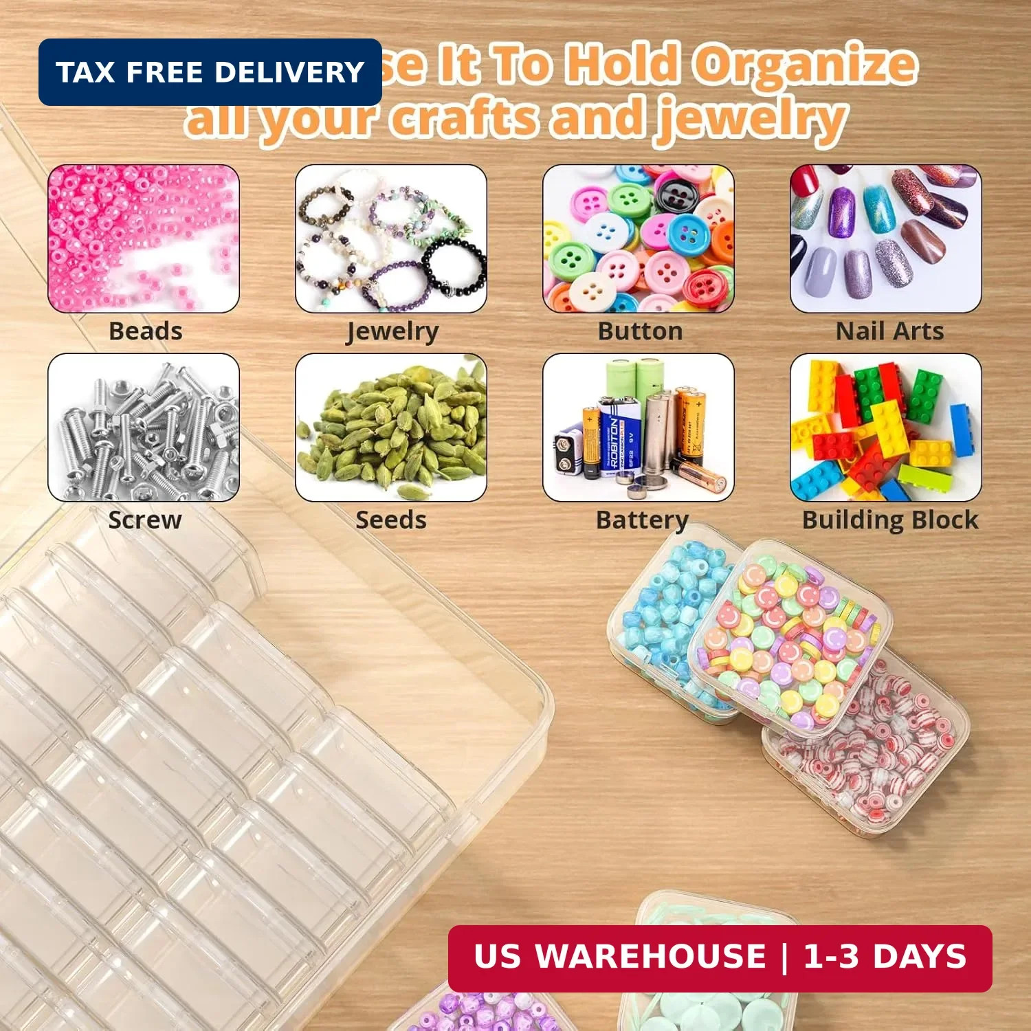 Mathtoxyz Bead Organizer Box, 31Pcs Small Beads Organizers and Storage Plastic C
