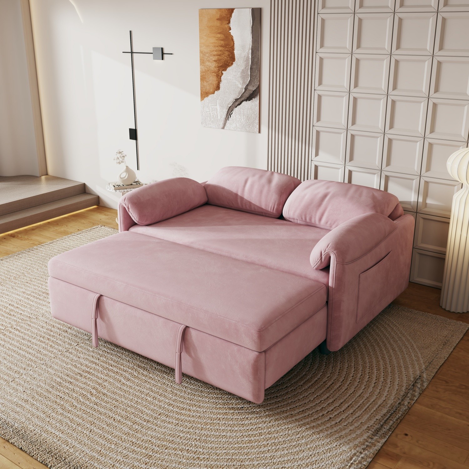 Convertible Sleeper Sofa Bed Velvet Loveseat 2-Seater Sofa w/ Pull Out Bed