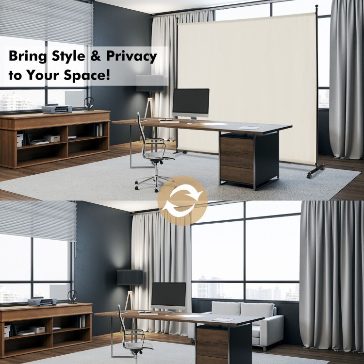 6 ft Single Panel Rolling Room Divider with Lockable Wheels