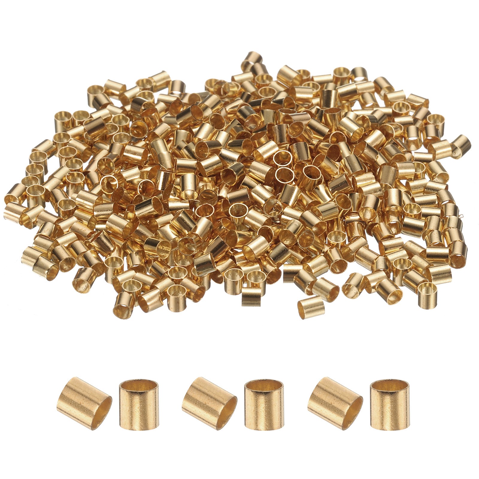 500Pcs Tube Crimp Beads 2.5x2.5mm Crimp Beads for Jewelry Making Light Gold