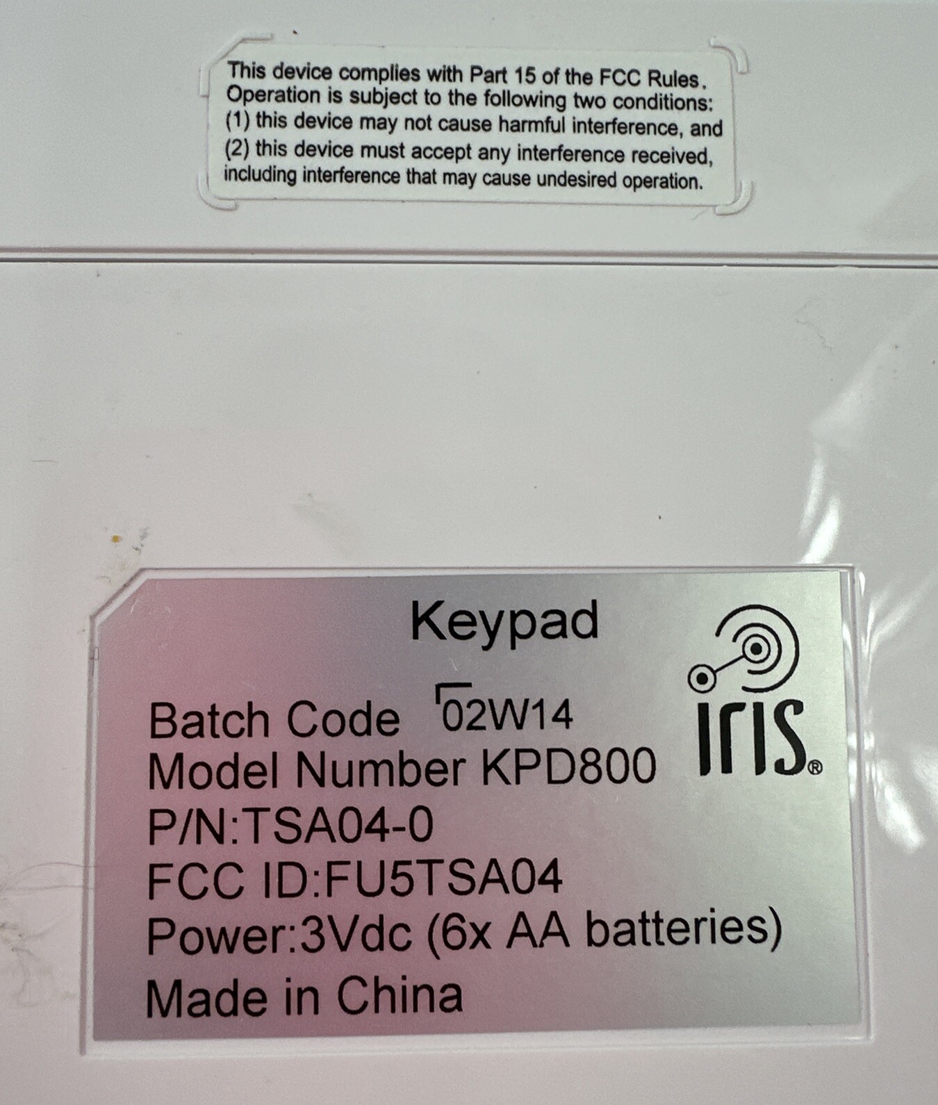 IRIS Security Keypad Model KPD800 Smart System Control Tested