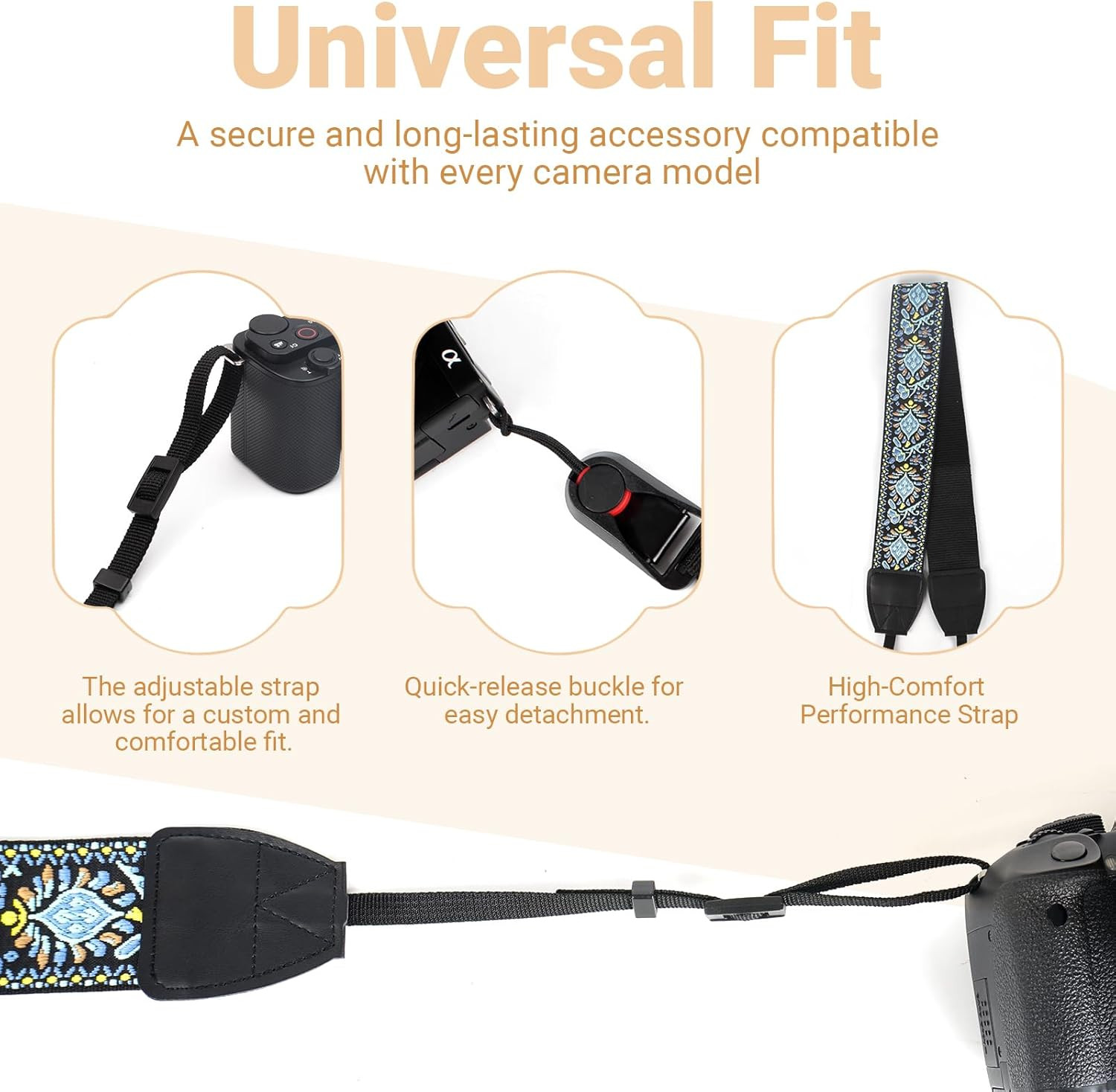 DSLR SLR Camera Neck and Shoulder Strap with Quick Release Buckles