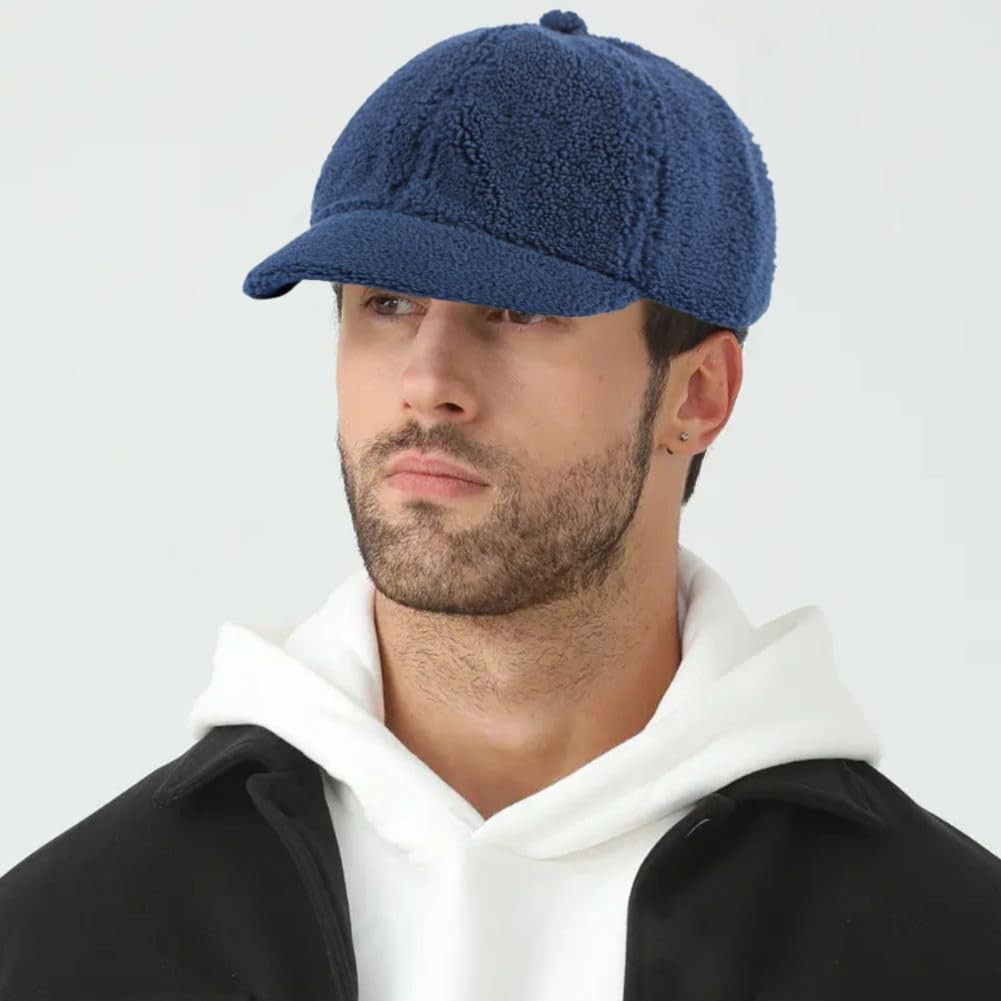 FASHIXD Lamb Wool Baseball Cap for Men Women, Winter One Size, Dark Blue