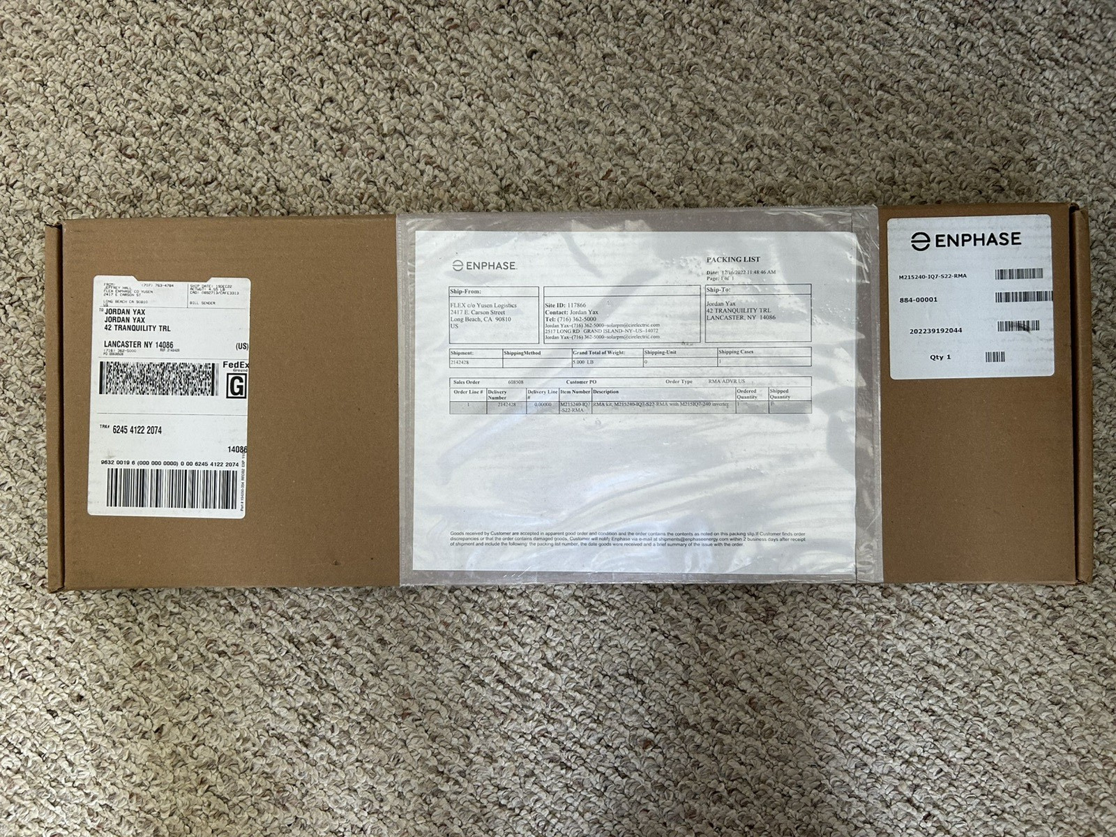 Enphase M215240-IQ7-S22-RMA Microinverter Kit With  M215IQ7-240 Inverter, NEW