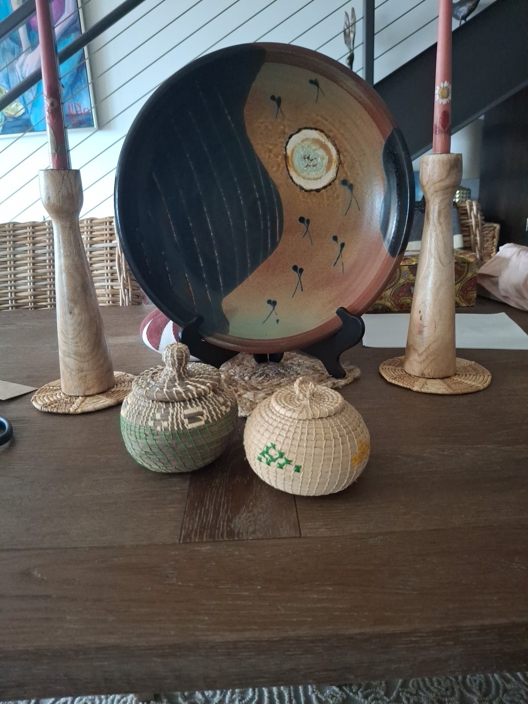 Small Hand Woven Lidded Baskets With Thread work