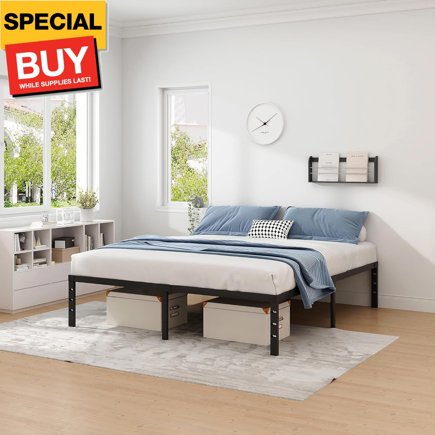 Metal Bed Frame,Queen Size Bed Frame with Storage Space,Heavy Duty Sturdy Mattre