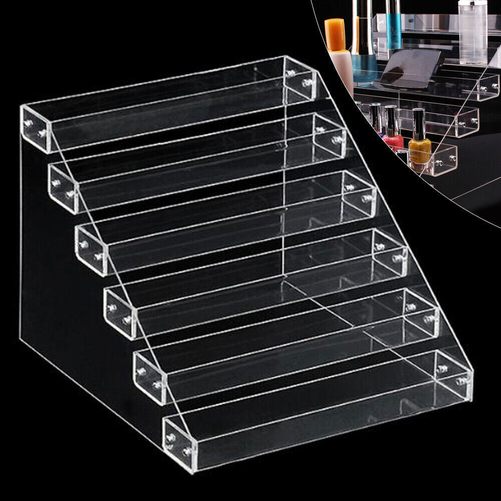 6 Tier Clear Acrylic Rack Perfume Makeup Ladder Display Stand Risers Ink Shelf