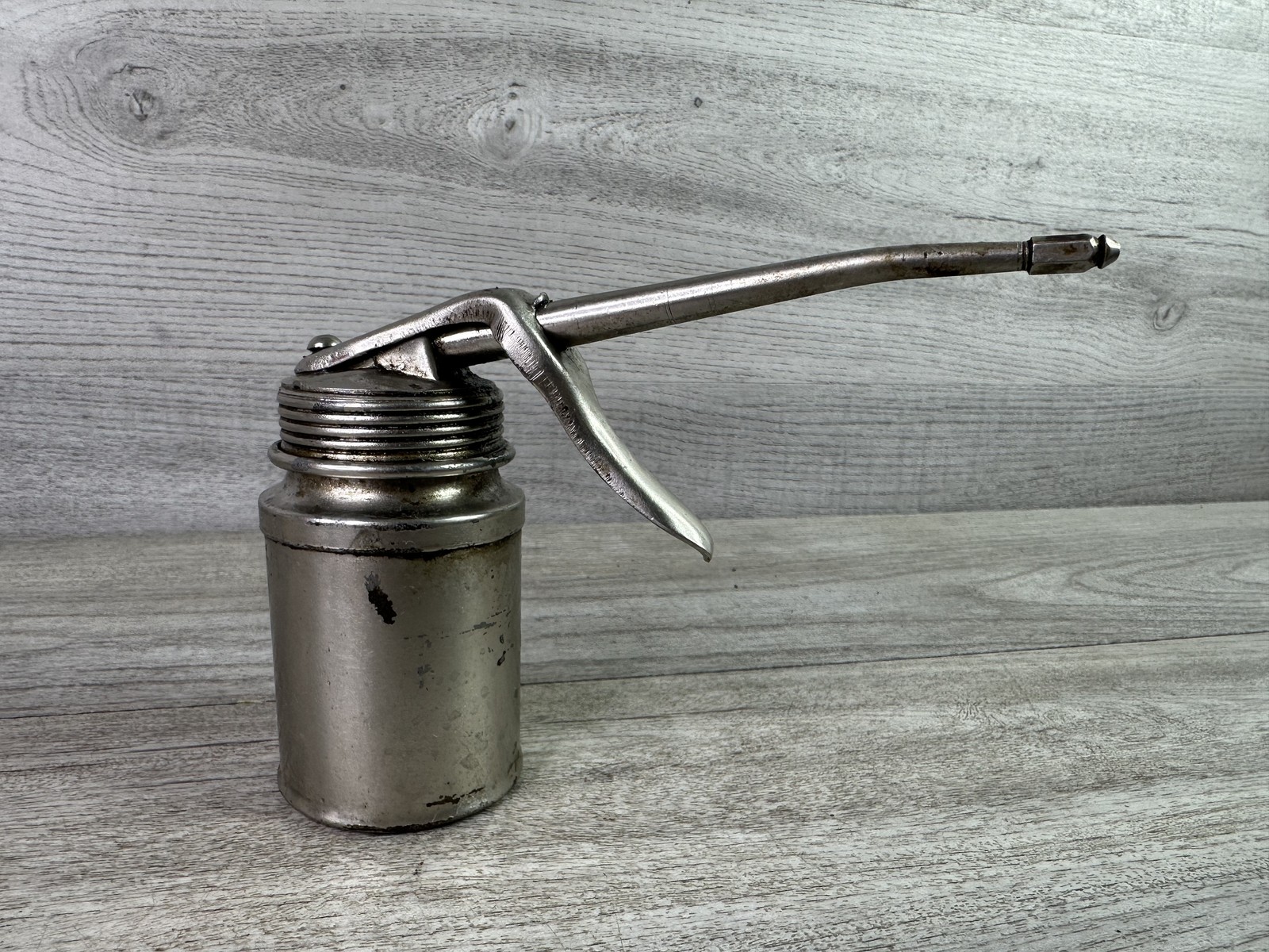 Vintage Plews Pump Oiler Can Metal Oil Can Made in USA Industrial Tool Untested