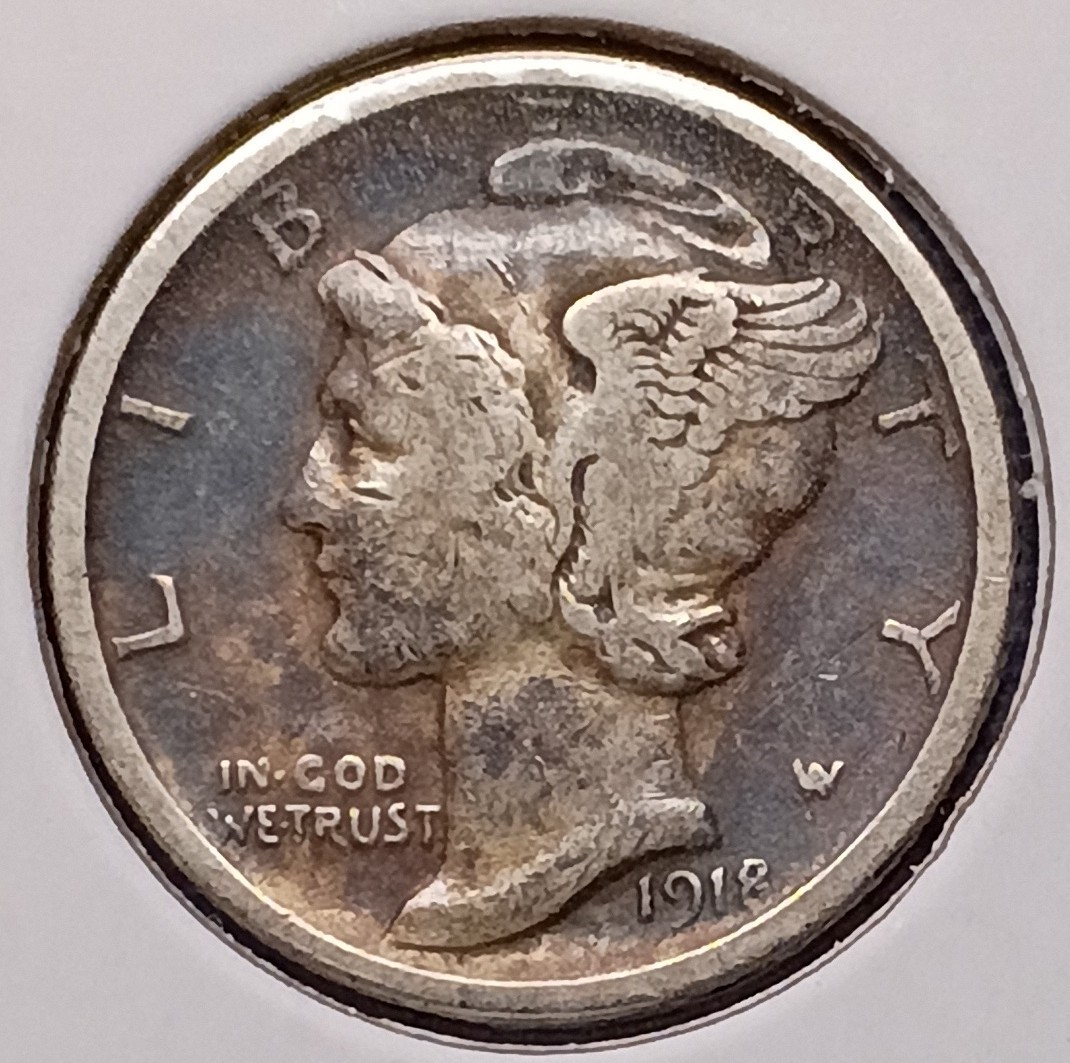 1918-S MERCURY DIME -- Very Fine (VF) -- dark obverse