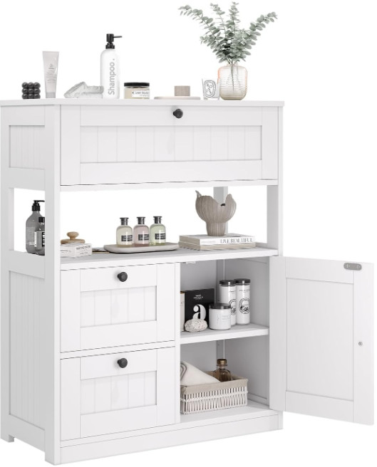 Gabinete Baño Moderno con Puerta y 3 Cajones Mueble Almacenaje De Pie, Nuevo