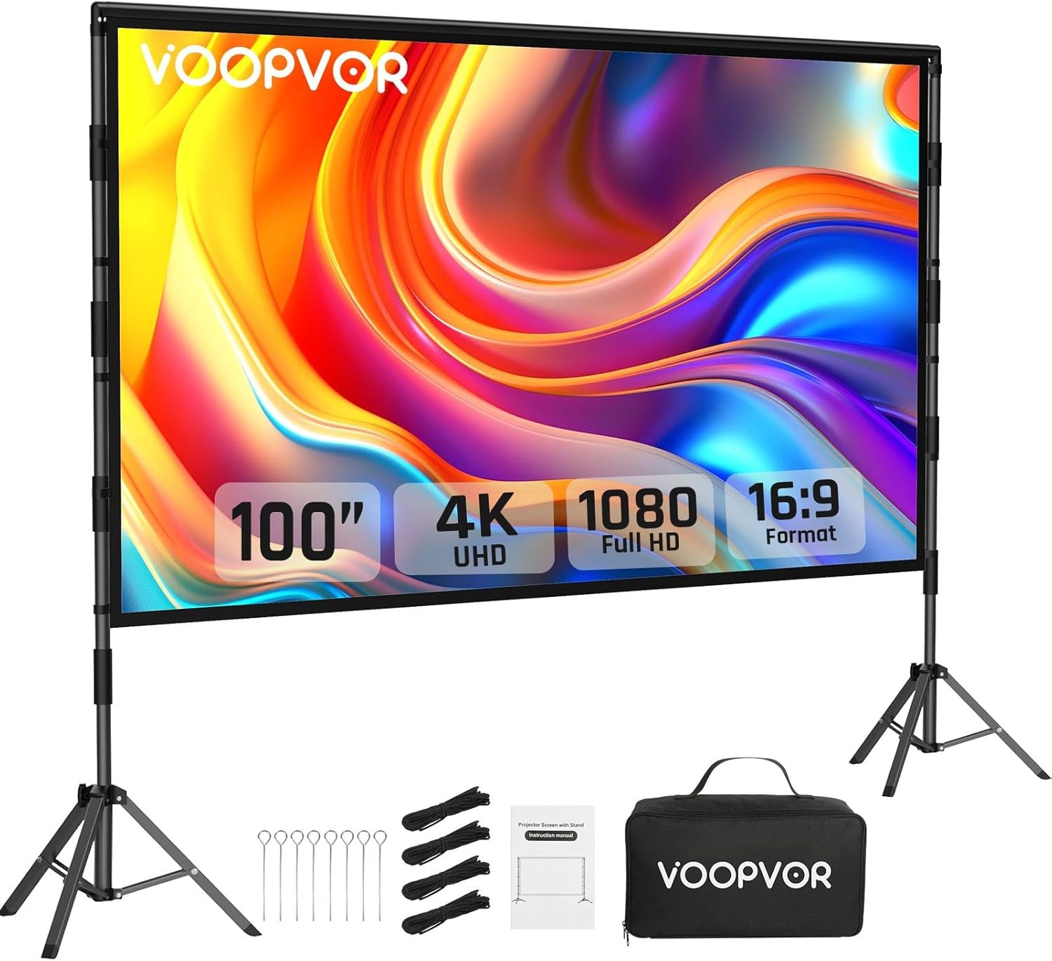 100" Projector Screen with Stand Portable Indoor Movie Screen