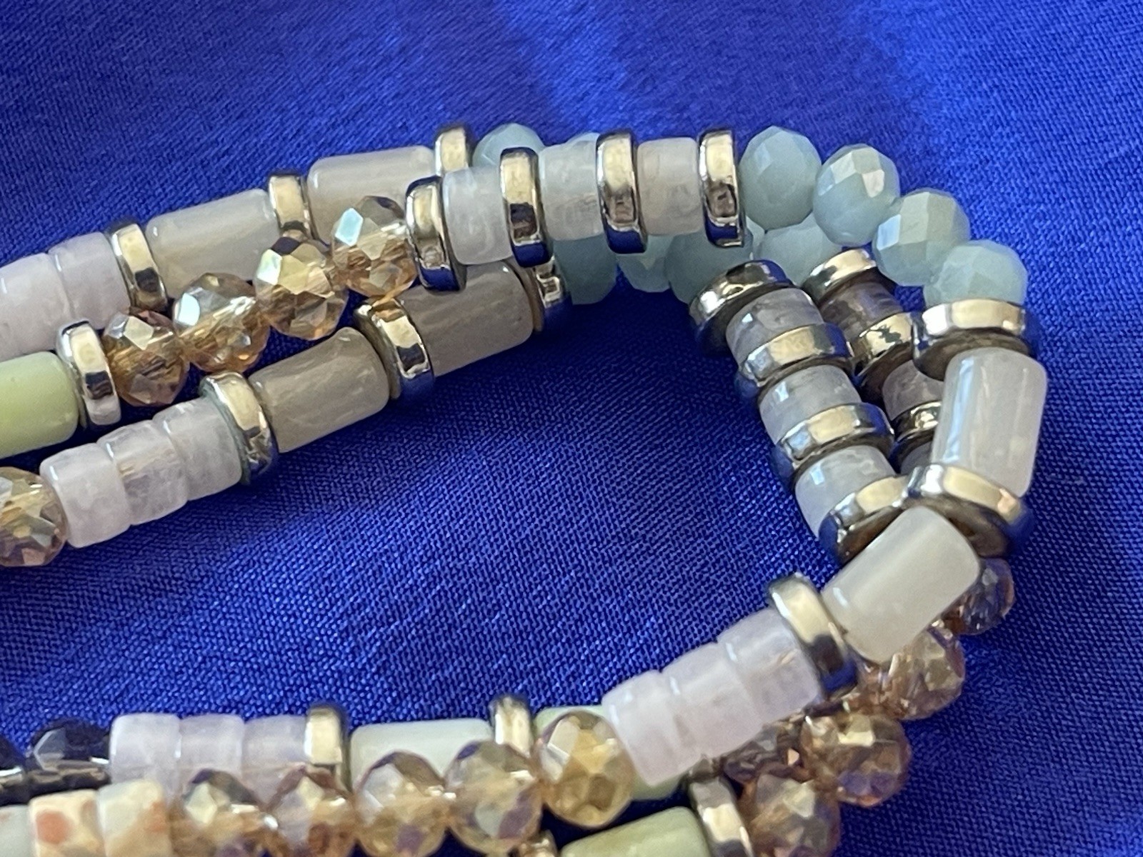 3 Strand multicolor Gemstone Beaded Slider Adjustable Bracelet