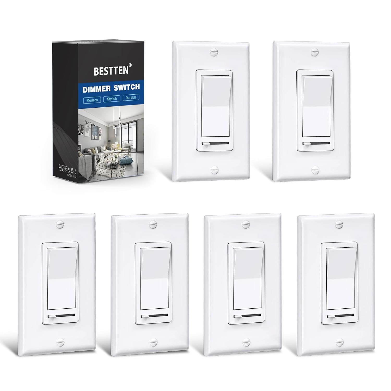 6 Pack Dimmer Light Switch, Single-Pole or 3-Way Slide, Compatible with 150W Dim