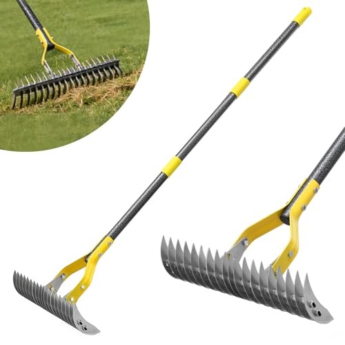 Thatch Rake, 15-Inch Wide Manual Dethatcher Rake for Cleaning Dead 55" Black