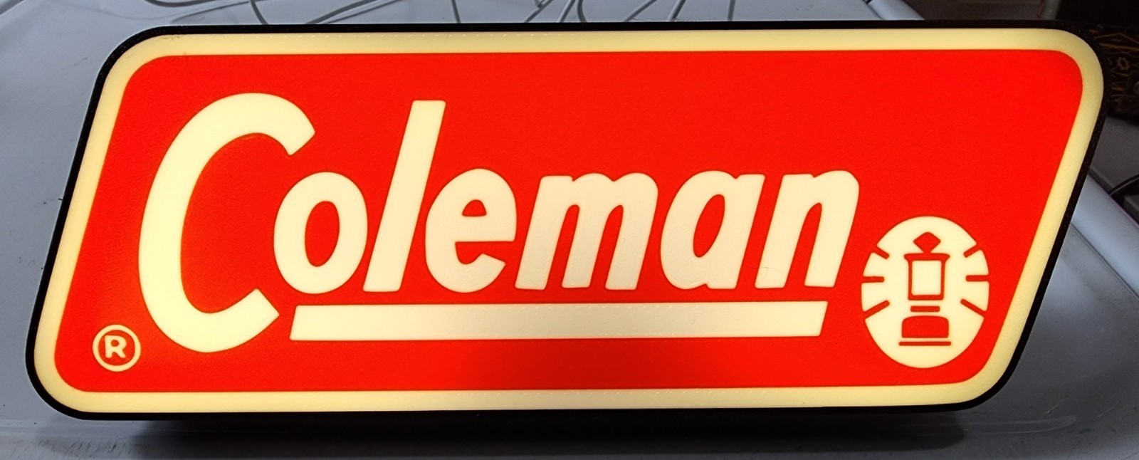 COLEMAN ILLUMINATED STORE SIGN DISPLAY VINTAGE LANTERN LOGO 1971-1983 DESIGN
