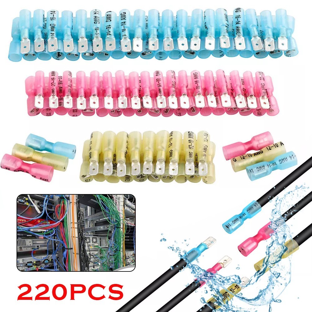 220pcs Waterproof Heat Shrink Spade Male & Female Wire Terminals Connectors Kit
