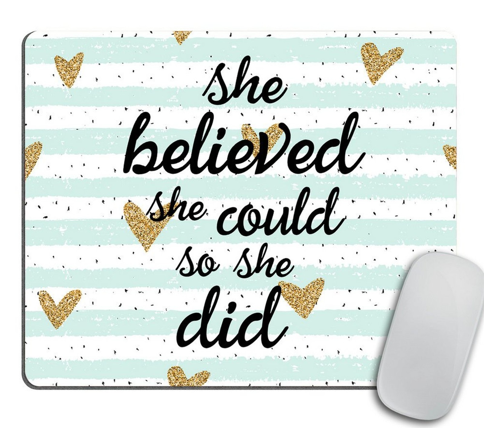 She Could Watercolor Rubber Mouse Mat - Heart & Inspirational Quote Mousepad