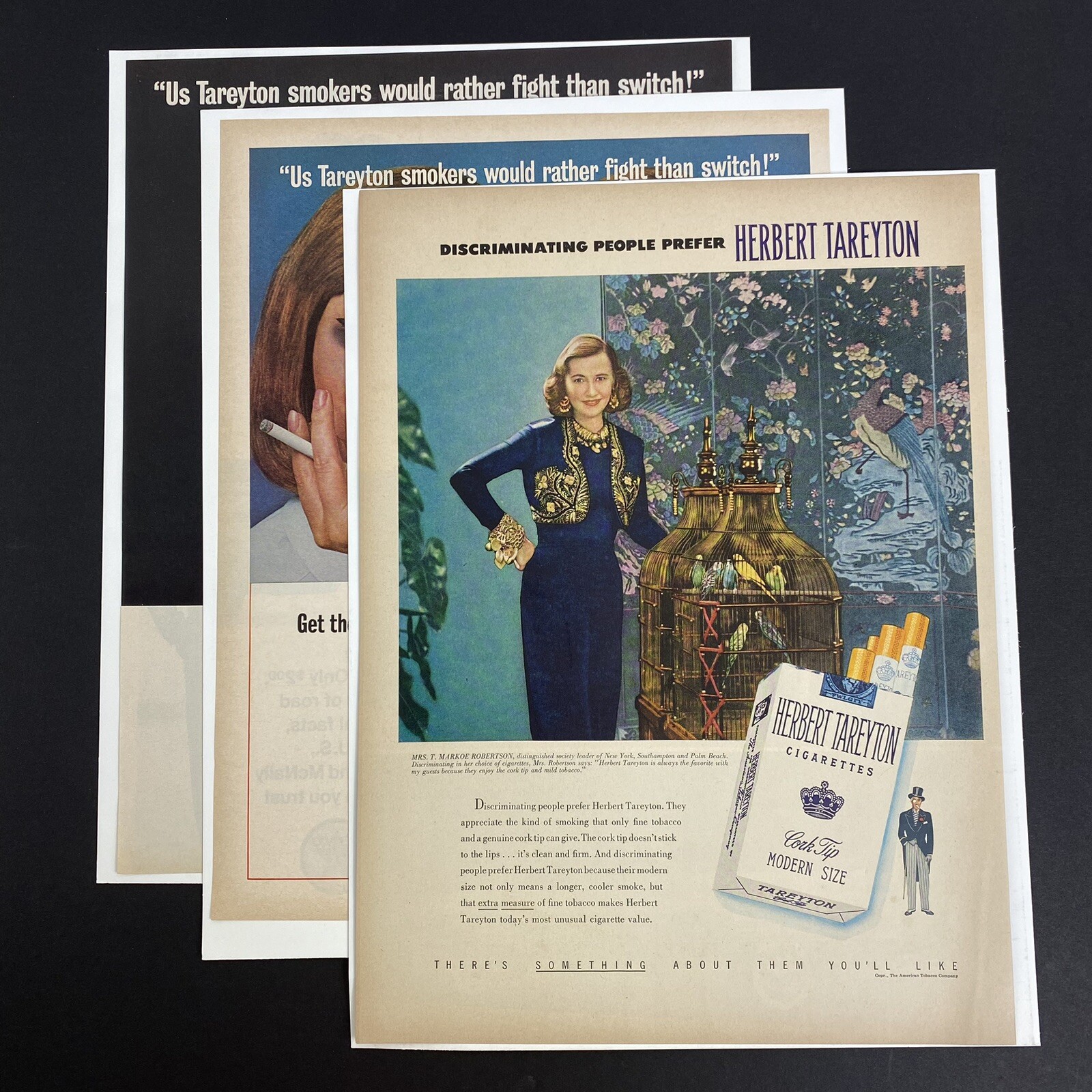 Vintage 1950s 60s Tareyton Cigarette Magazine Ads (Lot of 3) 11" x 14"