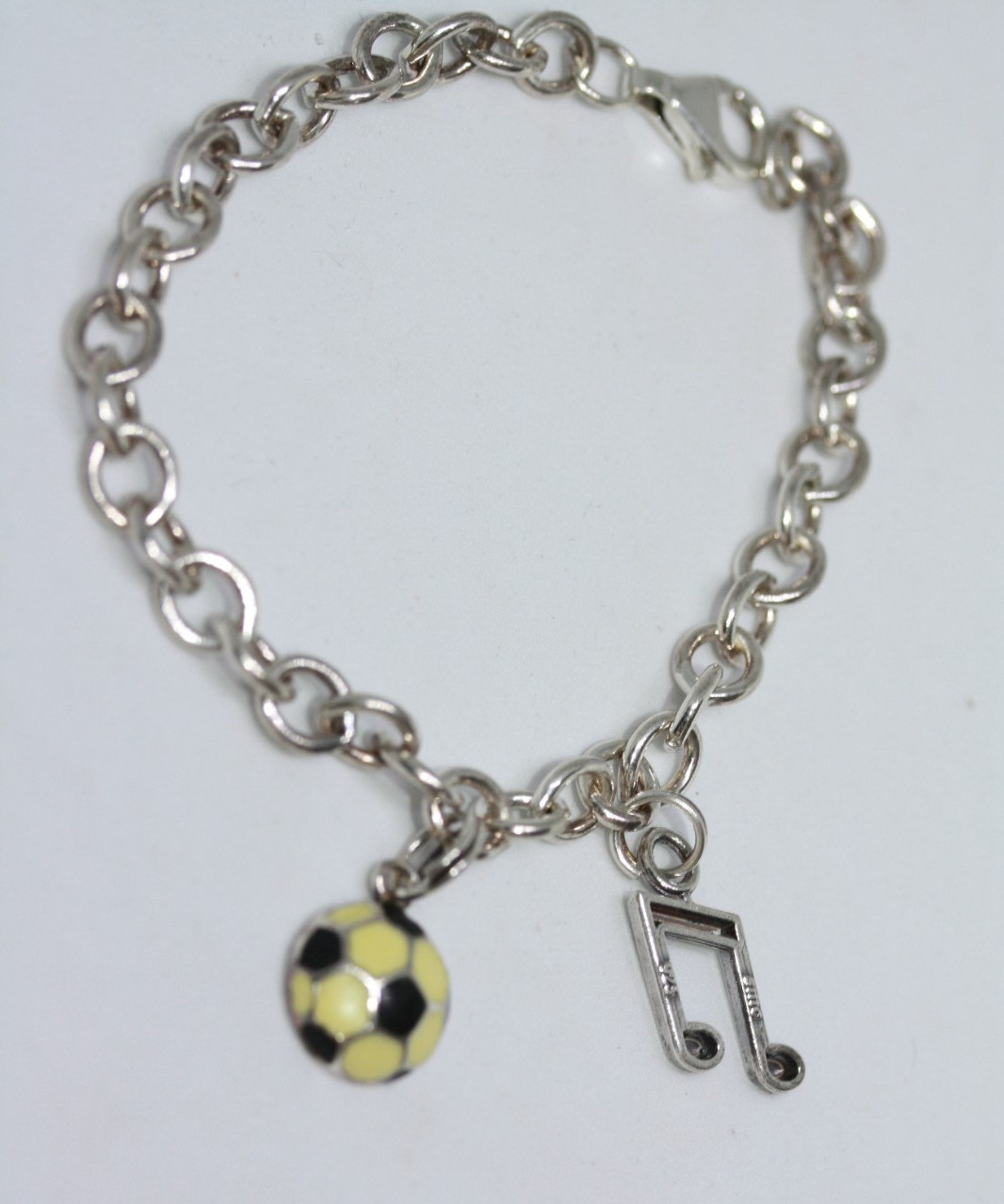 Vintage Glam Girl Women's Rolo Chain 925 Silver Soccer Music Bracelet 7.5" 8 MM