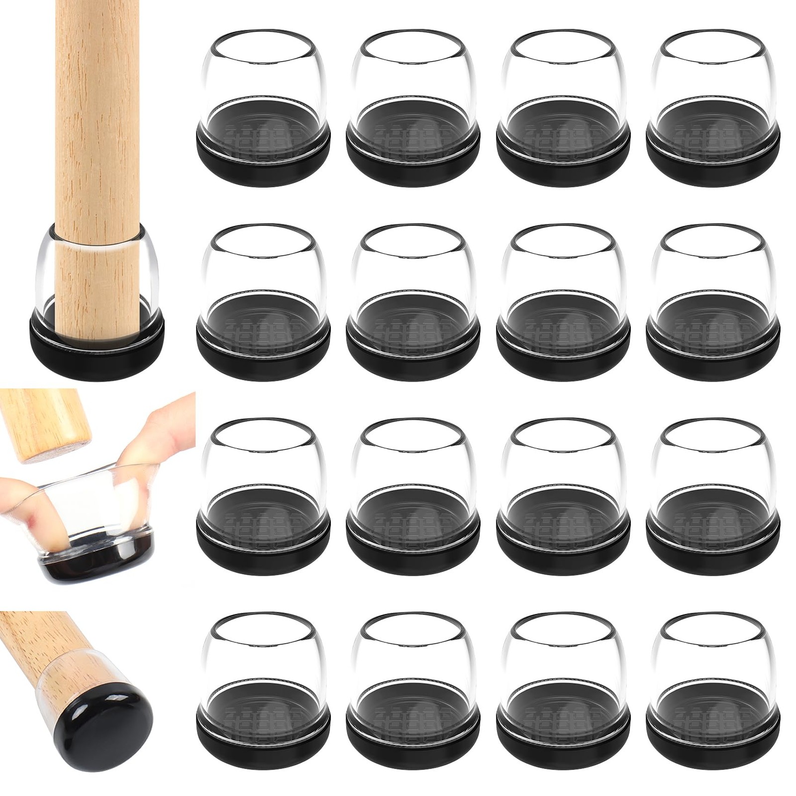 16 PCS Chair Sliders Carpet Hardwood Round Glide Pads Clear Fits 1.1-1.4 In