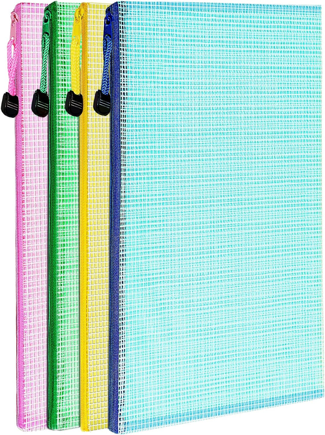 LEOBRO Mesh Zipper Pouch Bags, 13.2"x 9.2" Pouch, 4 pcs Multi-color