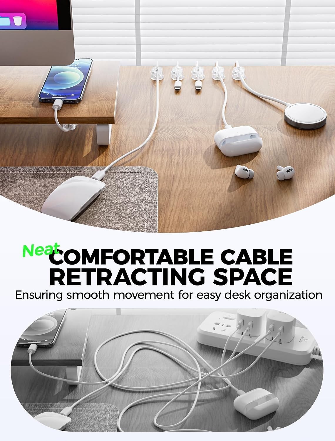 Upgraded 360° Magnetic Cable Clips - Strong Adhesive for Ultimate Cable Control