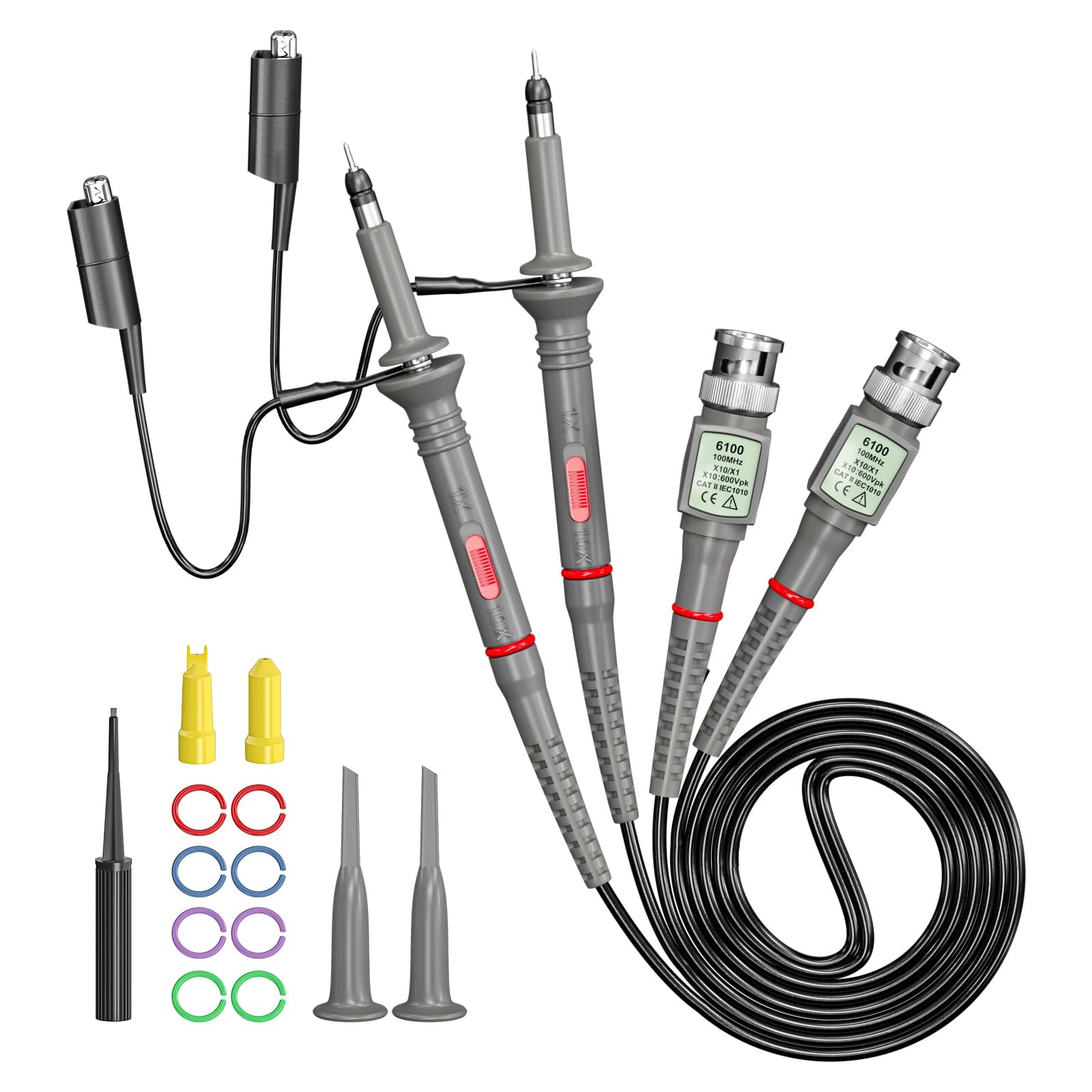 Universal P6100 Oscilloscope Clip Probes 100Mhz with Accessories Kit 1X 10X 2 Pa