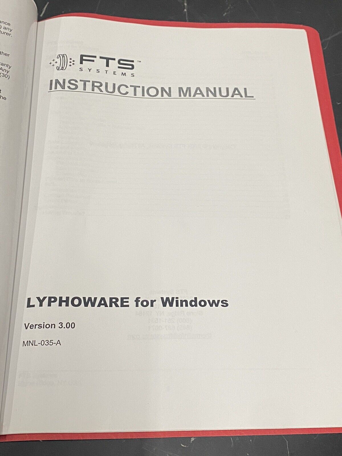 FTS systems lymphoware for window 3 - Instruction Book / User Guide / Manual