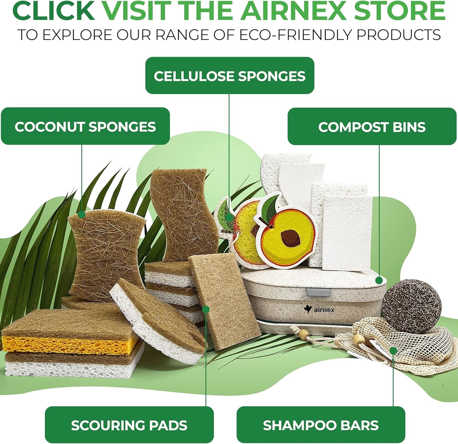 Biodegradable Natural Kitchen Sponge - Compostable Cellulose and Coconut Walnut