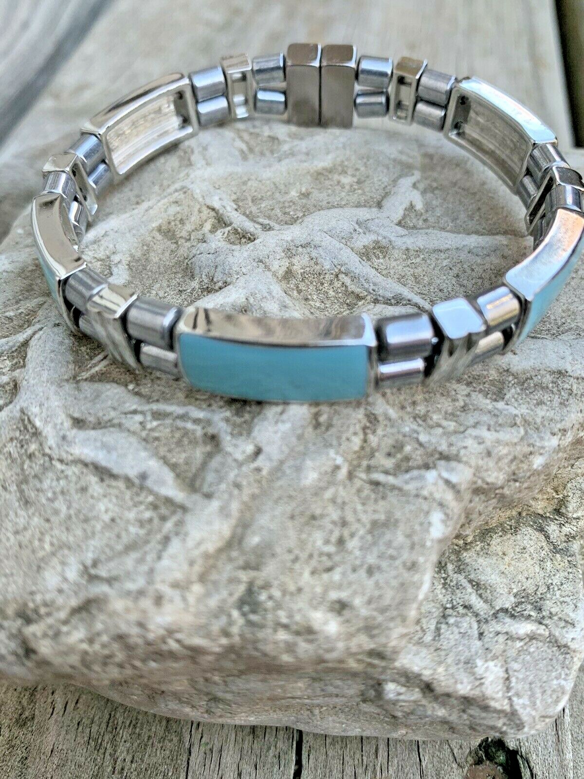 Men’s Women’s Magnetic Silver Hematite Bracelet Anklet Lia Sophia Sliders 2 Row