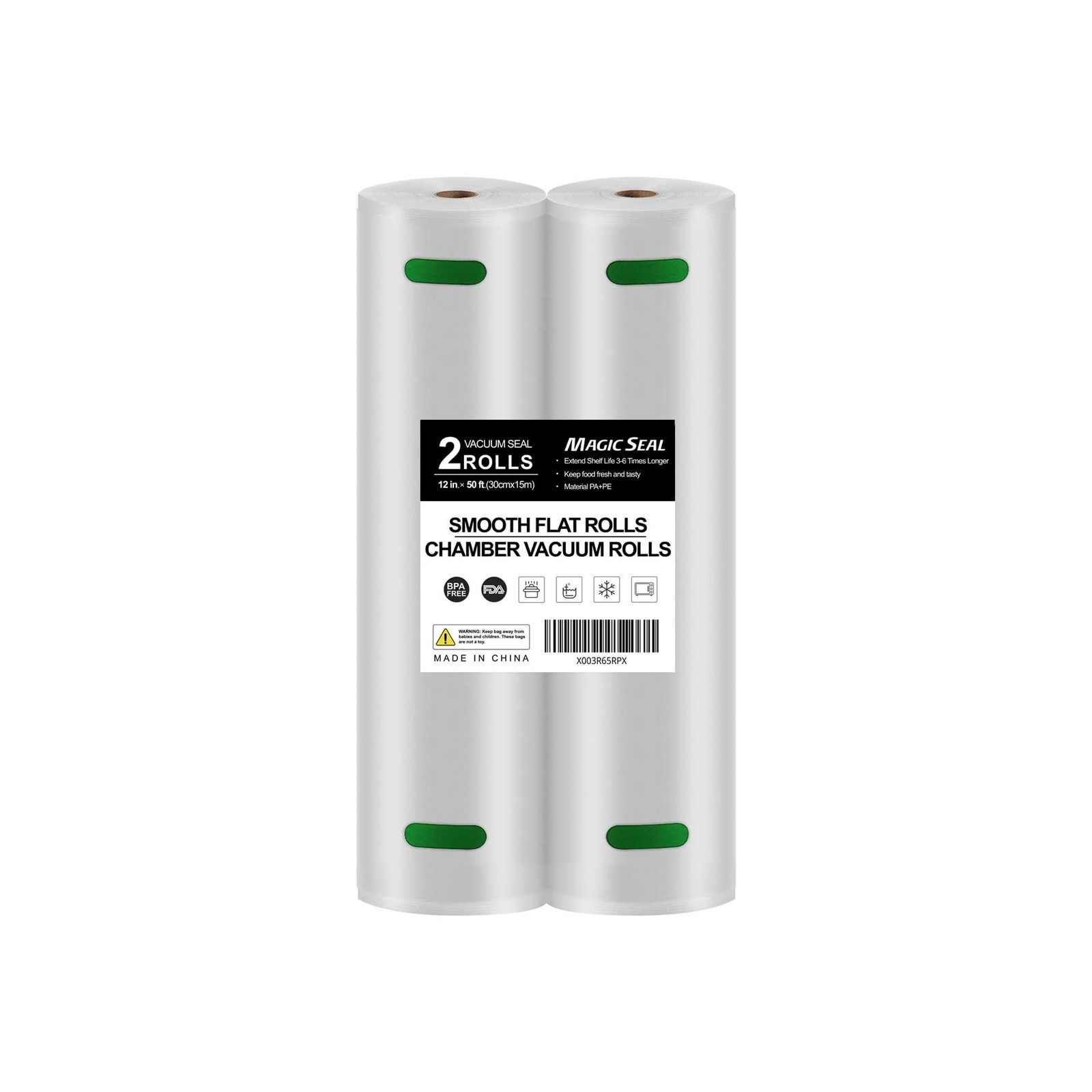 Magic Seal Vacuum Sealer + Smooth Flat bag Rolls (12''x50'-2 rolls)