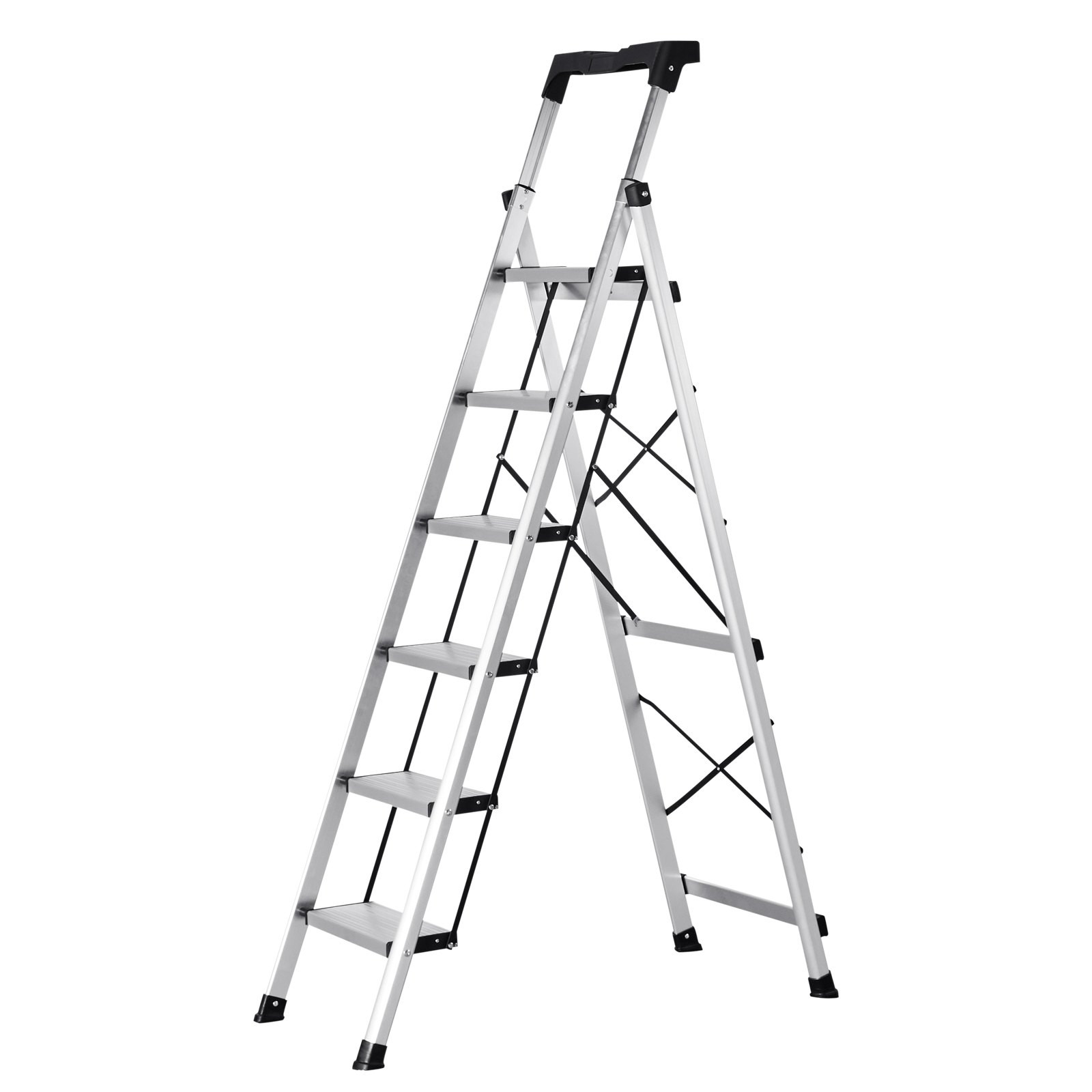 6-Step Aluminum Ladder with Wide Anti-Slip Pedal and Comfort Handgrip, 330 lbs C