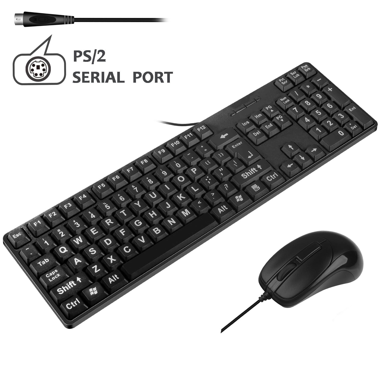 MCSaite Wired PS2 104 Keys Computer Keyboard and Mouse Combo - Big Print Lett...