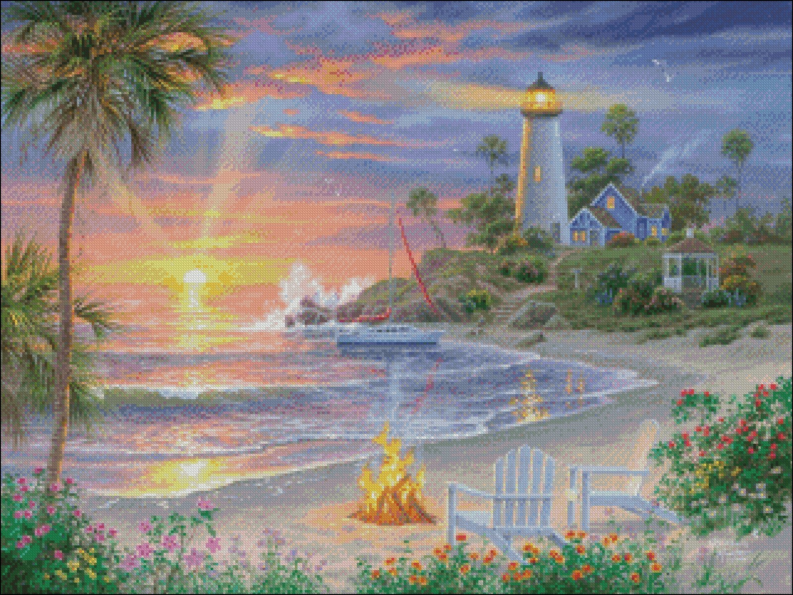 Honeymoon Sunset - DIY Chart Counted Cross Stitch Patterns Needlework 14 ct