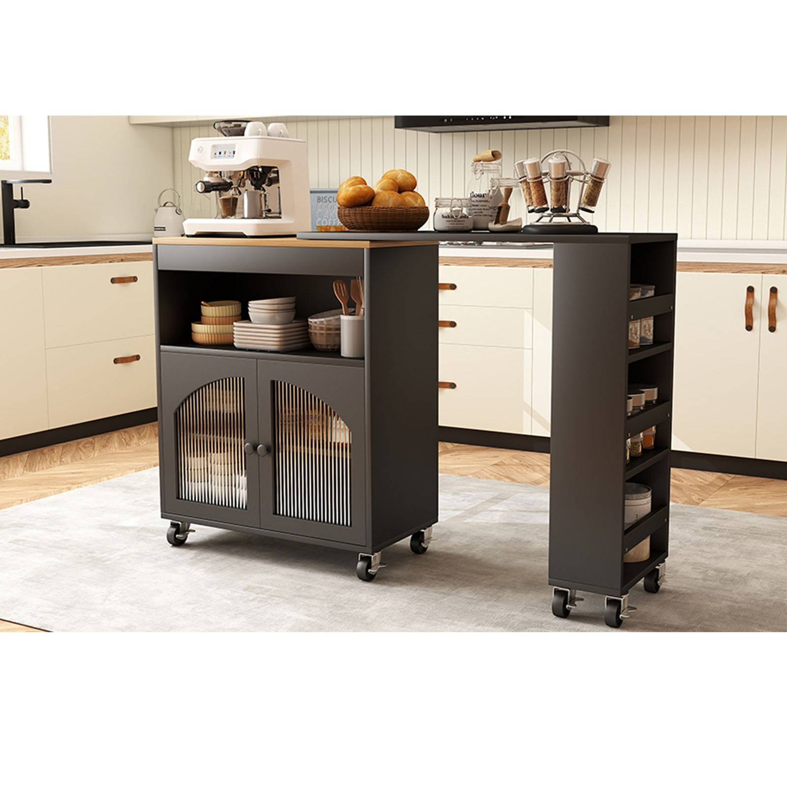 Modern Kitchen Island With Storage Rolling Cart