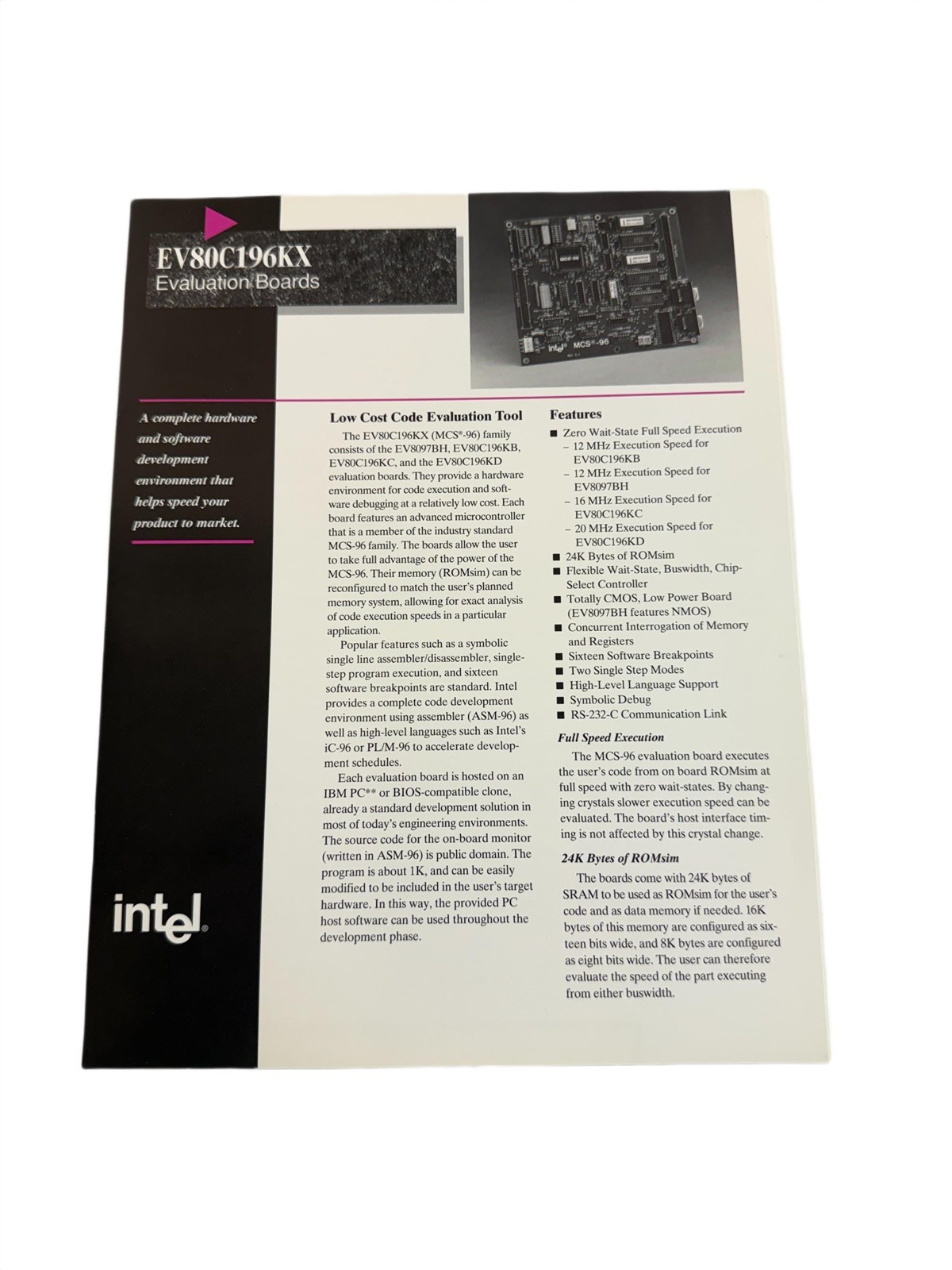Intel 1994 MCS-96 / 186 / MCS-51 AP Builder Software Literature Borchure