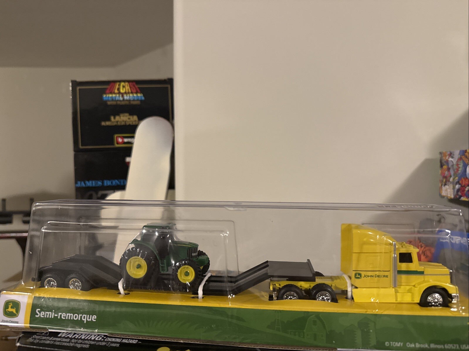 Tomy John Deere Yellow Hauler Semi with Trailer and one Green John Deere Tractor