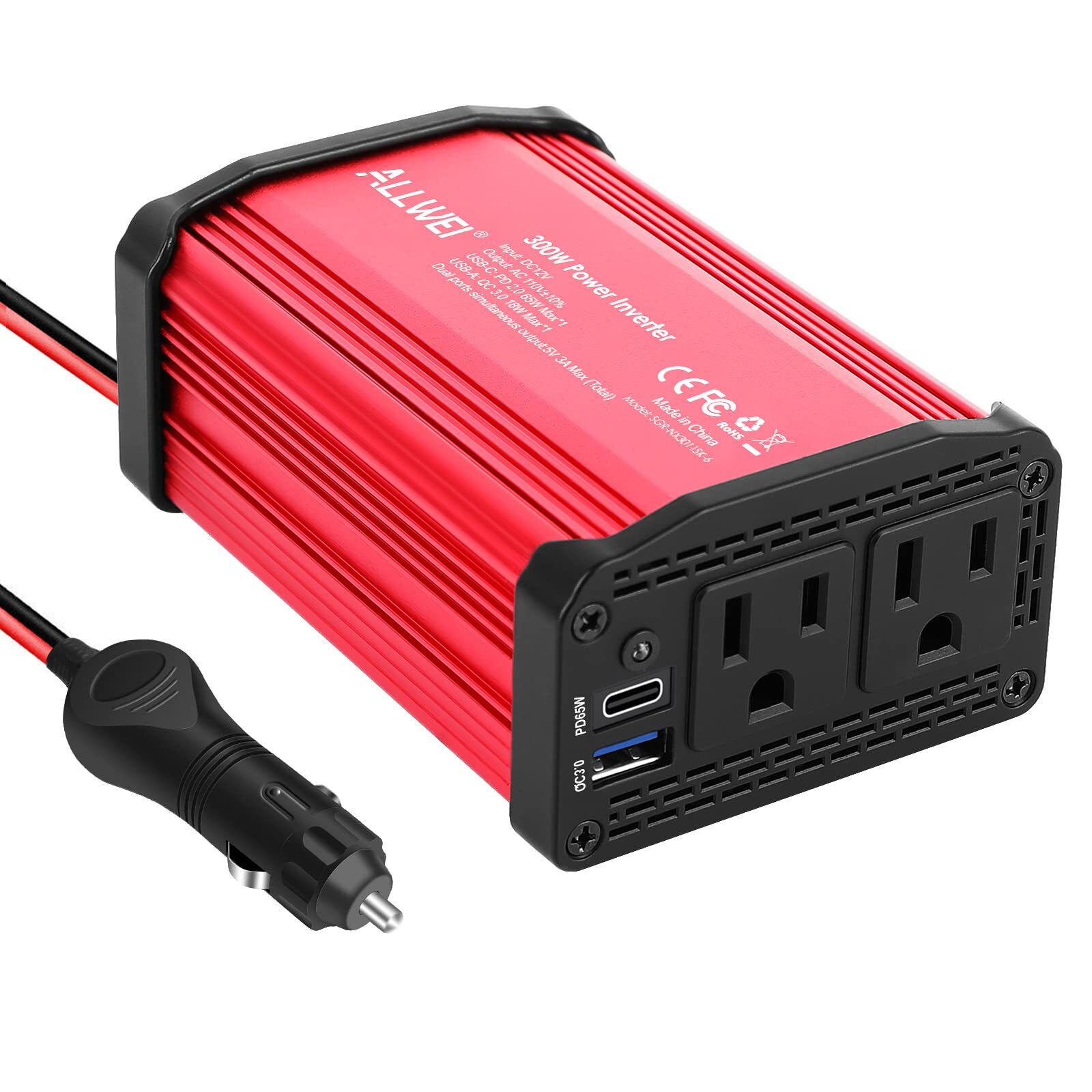 300w Car Power Inverter With 65w Usbc And 3.0 Usb Port Dc 12v To 110v Ac Power I