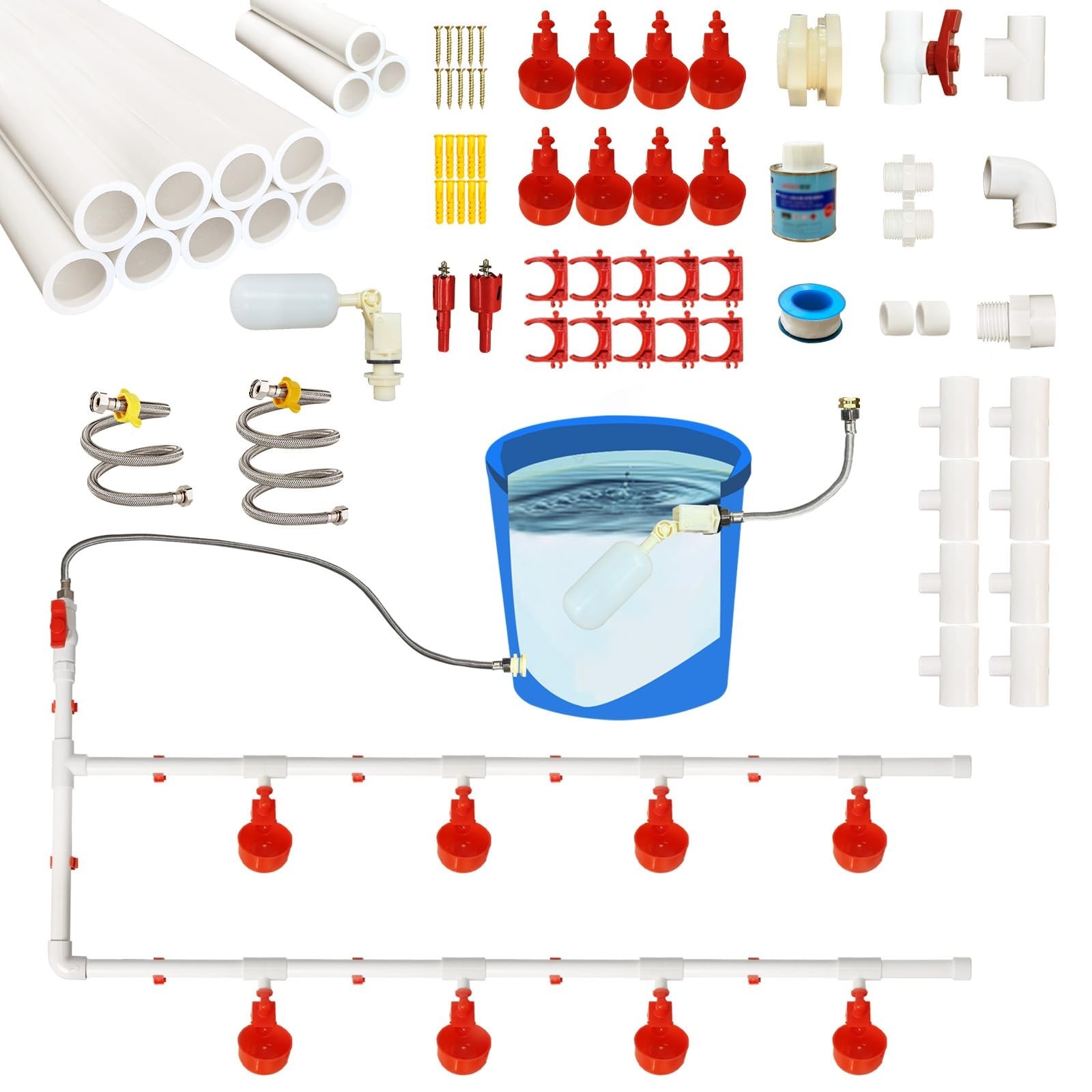 Complete Set Pipeline Automatic Chicken Waterer System with PVC Pipeline and ...