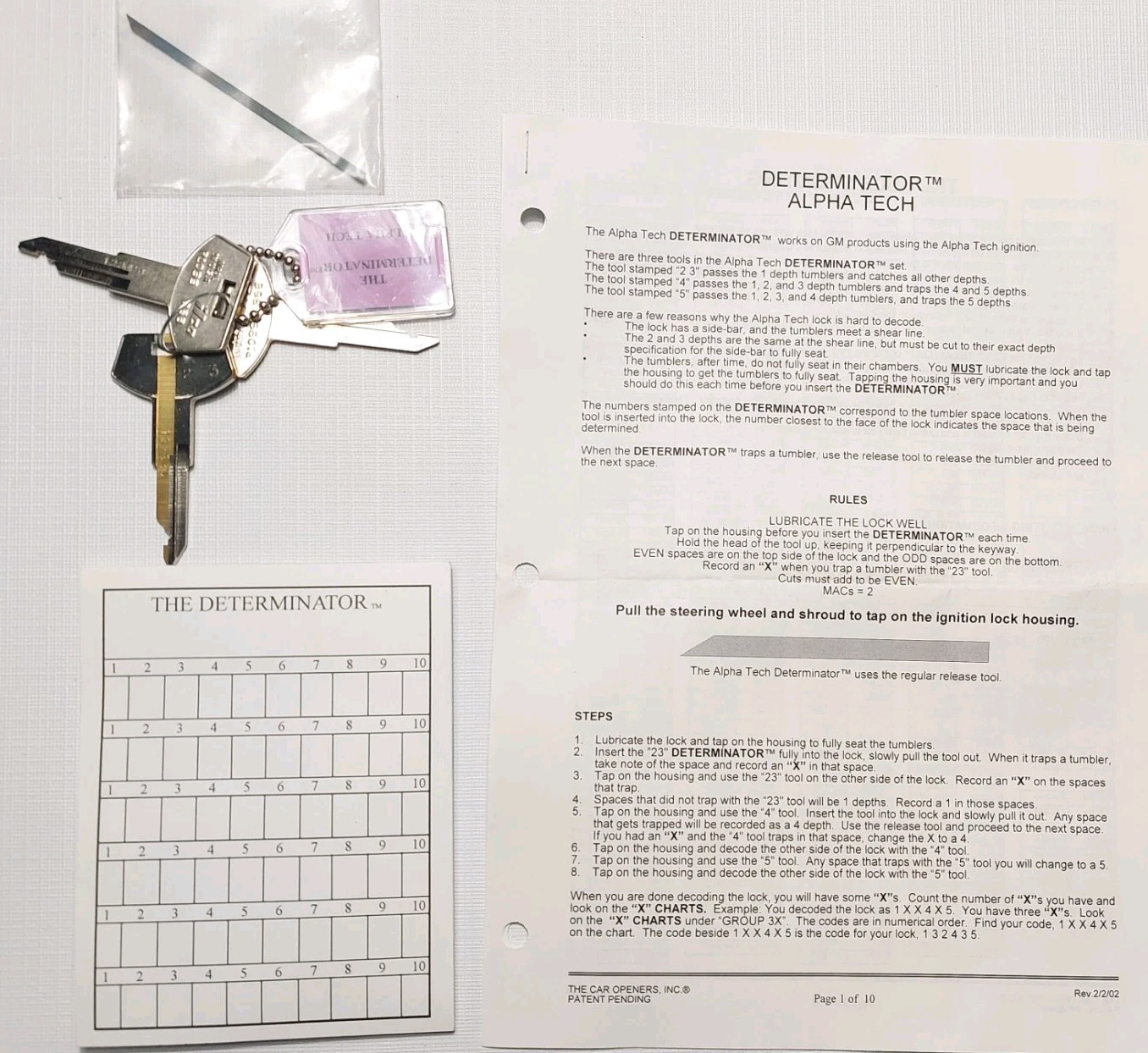 Alpha Tech DETERMINATORTM Tool Set ilco Key P1099  B68 12345678 Works On GM