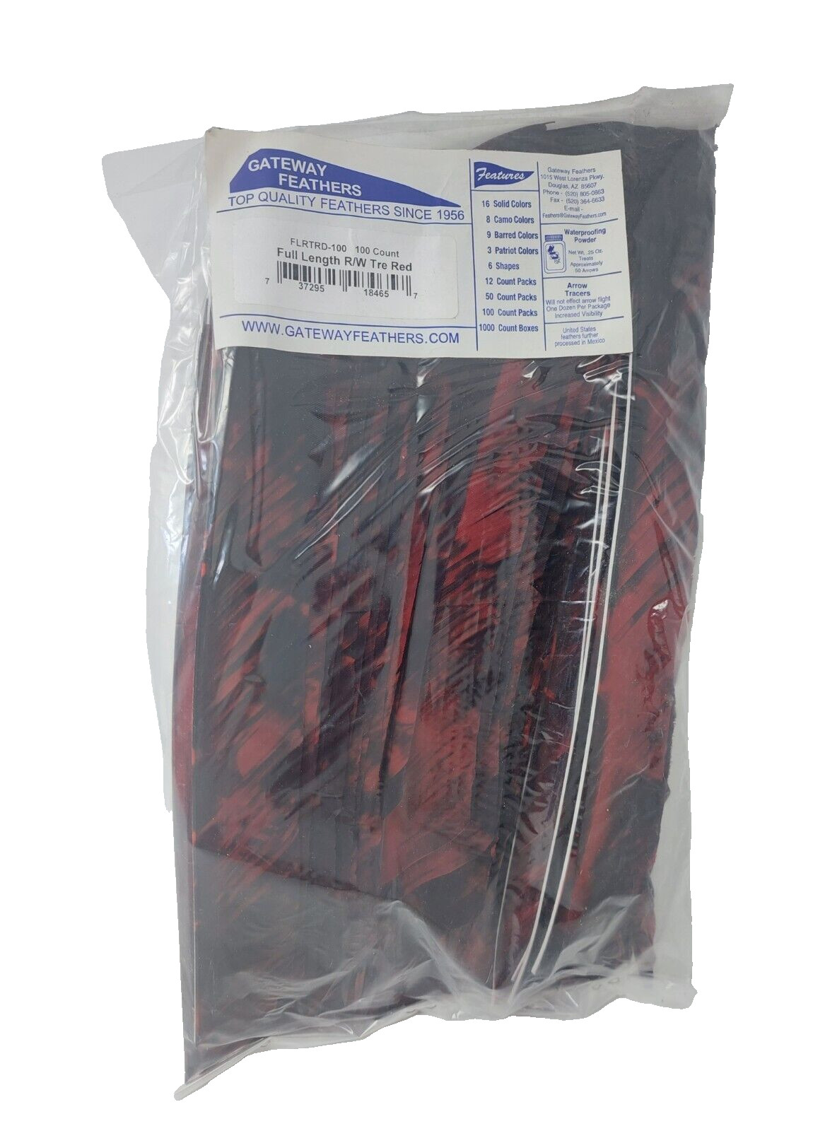 100 Pack Gateway Feathers FULL LENGTH Right Wing: Camo Tre Red: FLRTRD-100