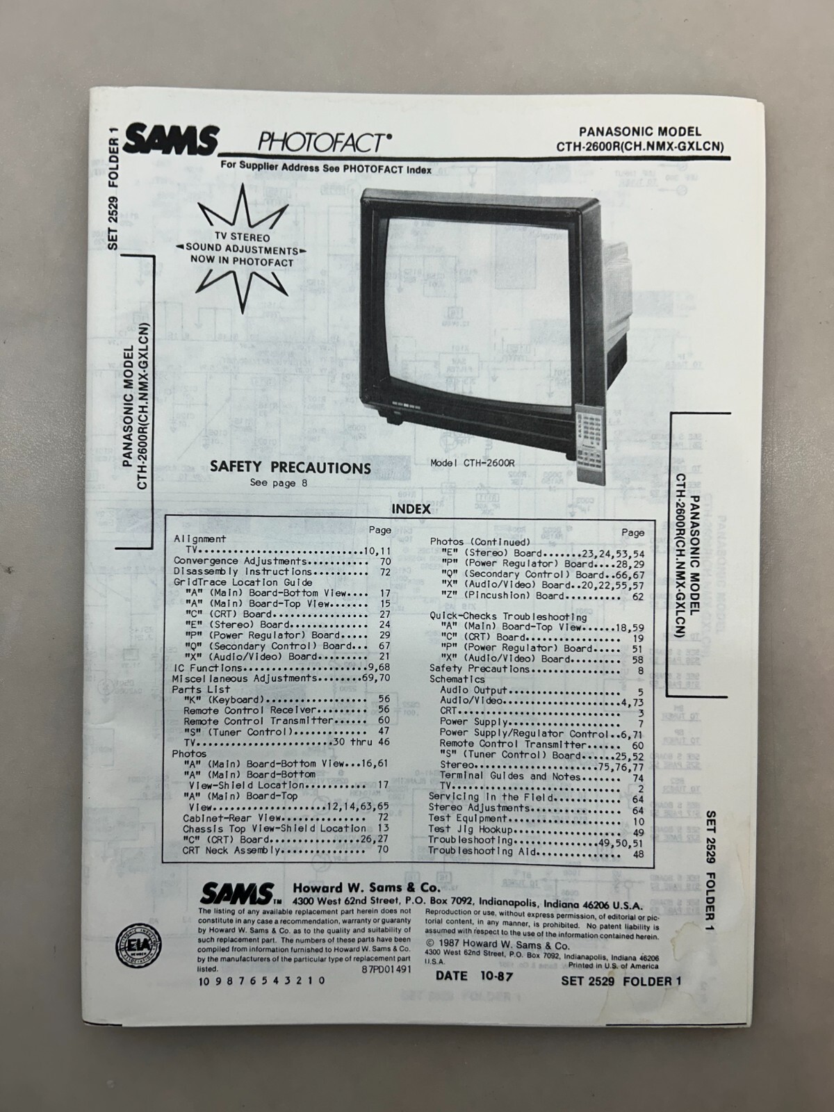 Panasonic CTH-2600R Service Manual Sams Photofact Free Shipping