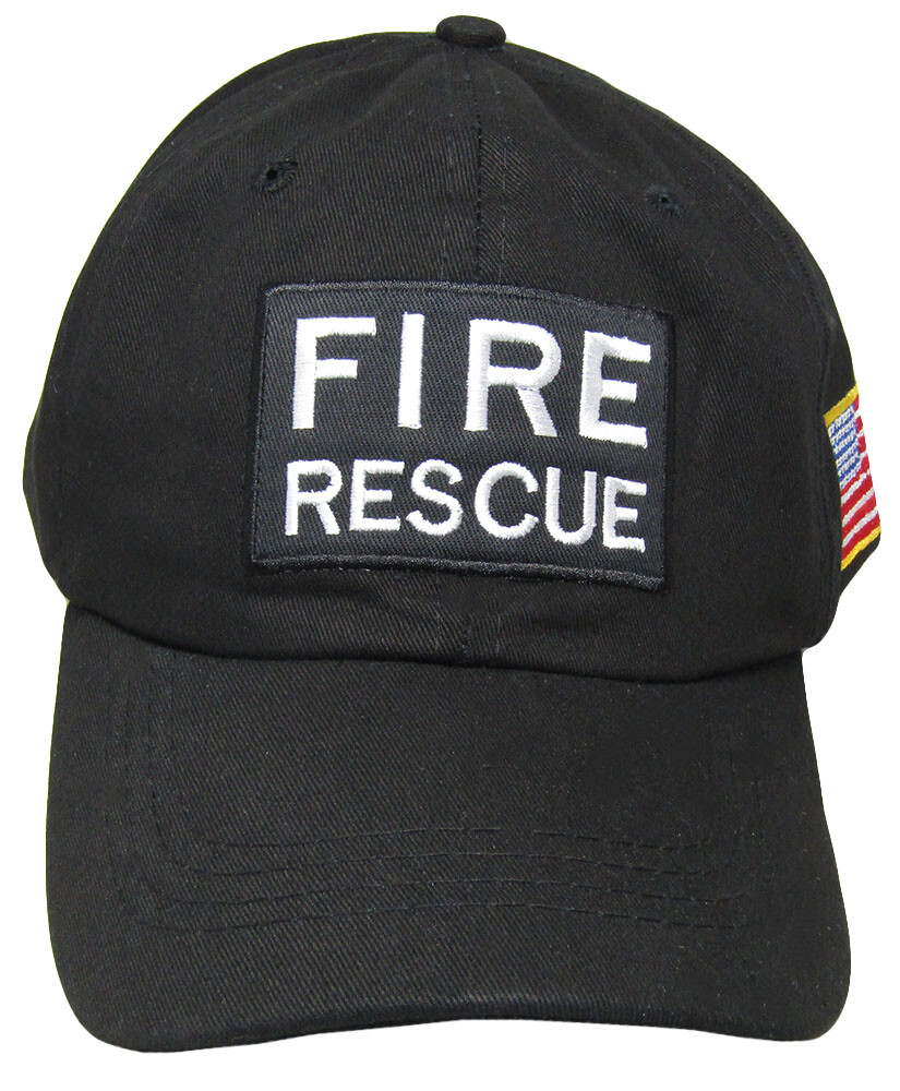 Fire Rescue Black Patch USA Flag On Side Embroidered Baseball Hat Cap (RUF)