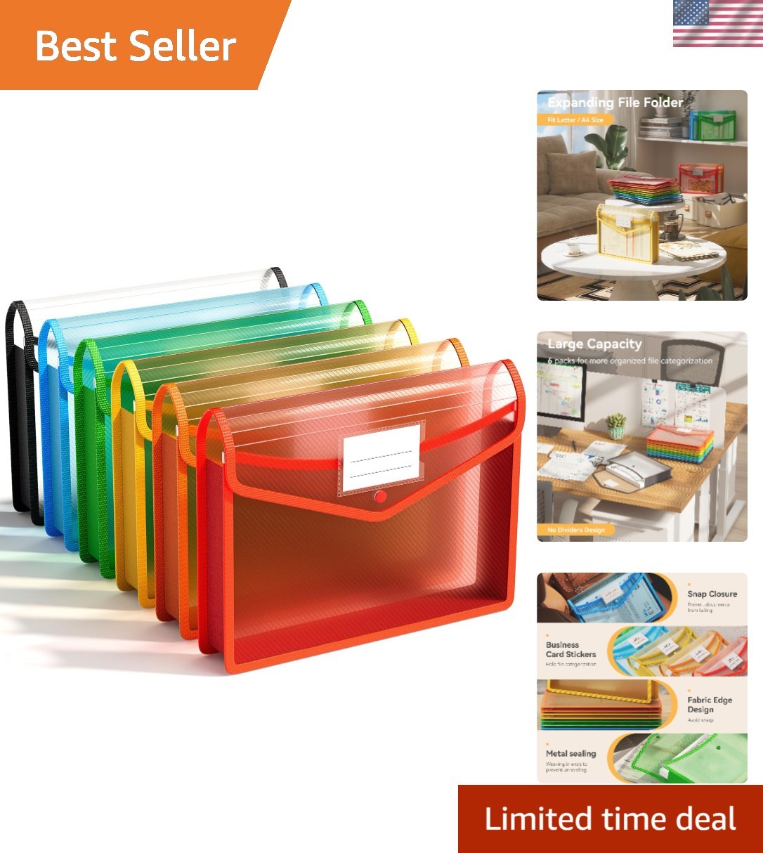 6 Pack Plastic File Folder, Colorful File Folder Organizer | fit Letter/A4 Si...