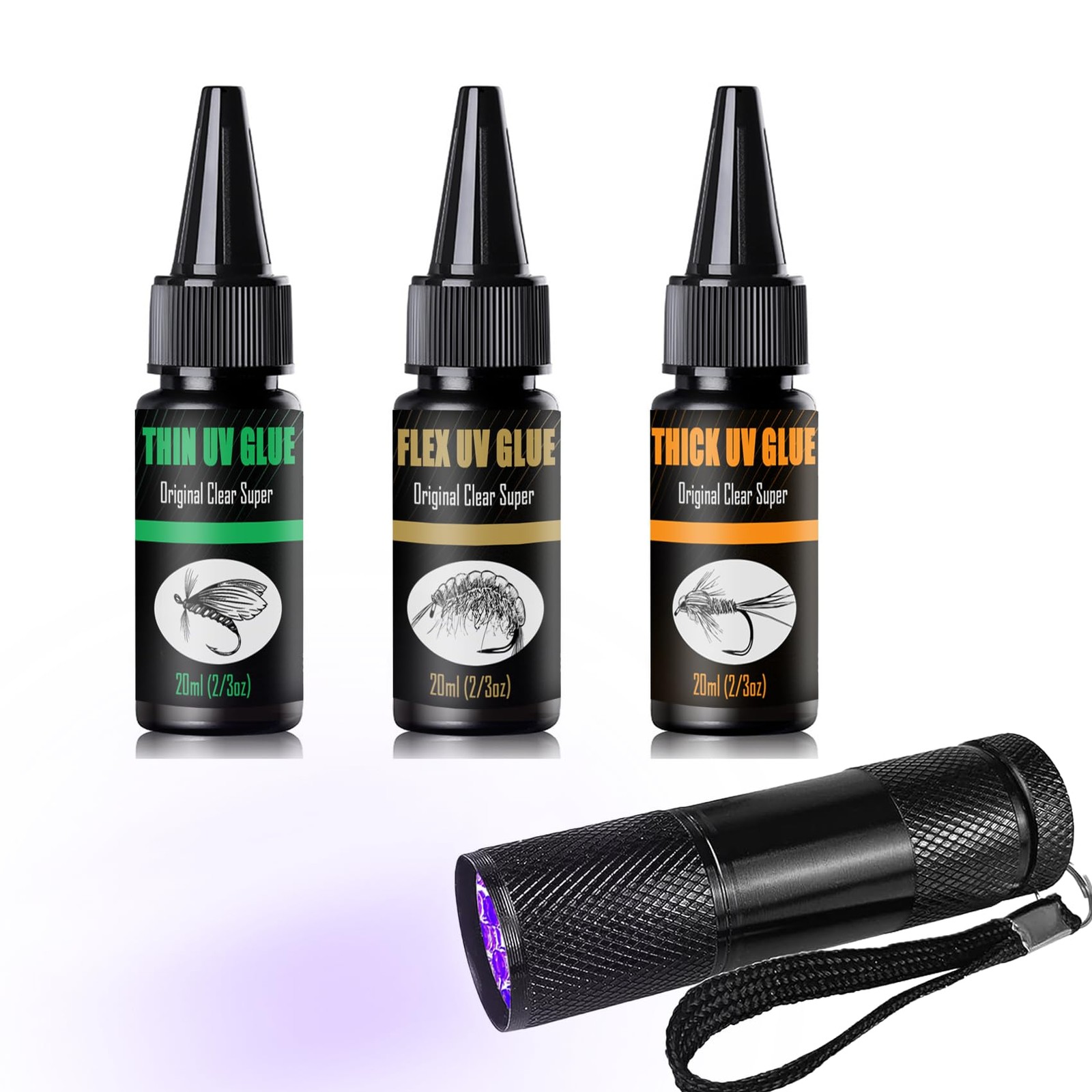UV Clear Glue Kit (Thick, Thin, Super Flex) + 9 UV Power Light for Fly Tying,...
