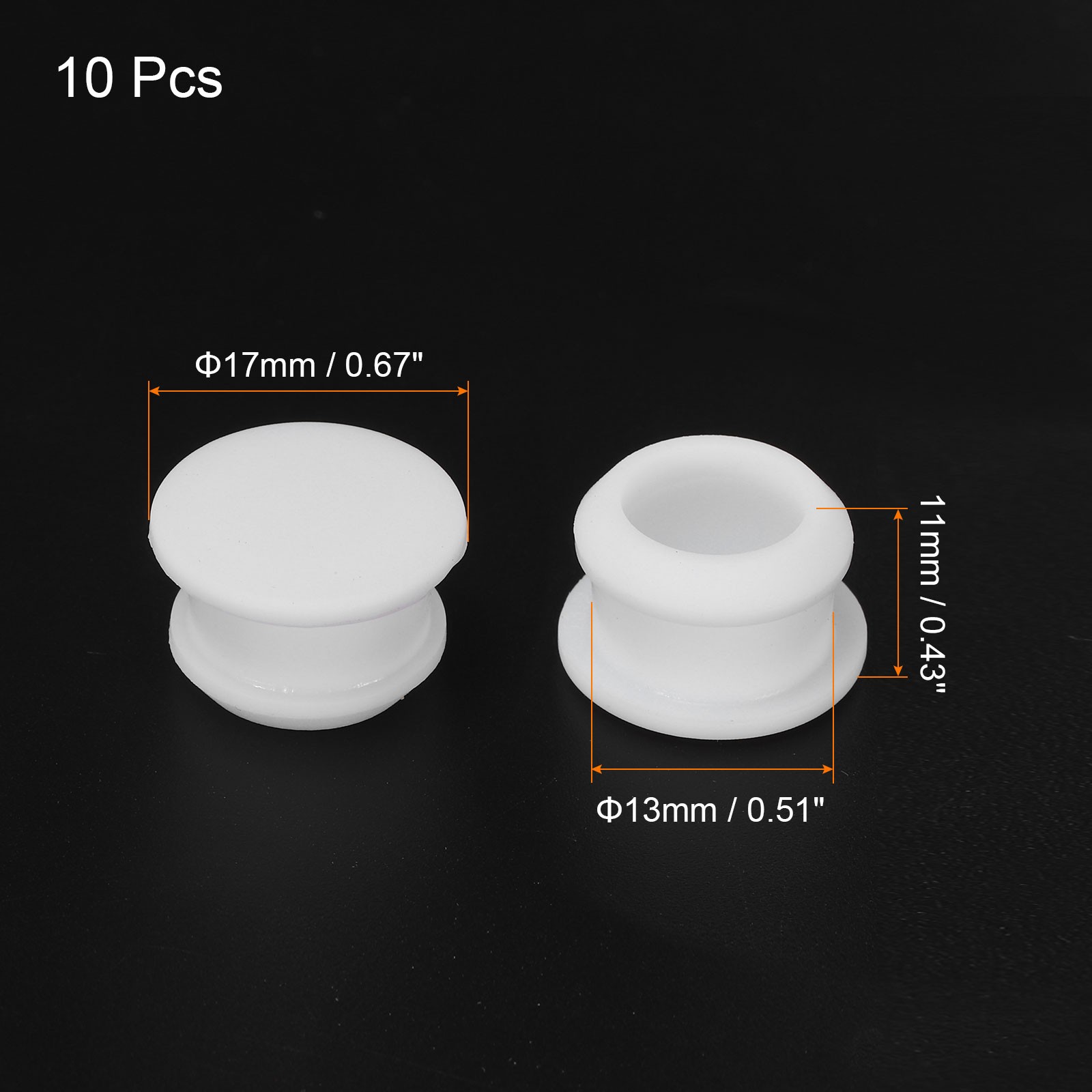 10pcs Silicone Hole Plugs Flush Type Panel Round Hole Plugs 13mm Dia.