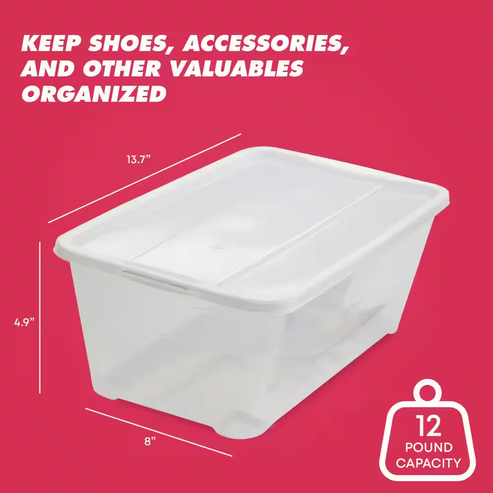 5.7-Liter Shoe and Closet Storage Box Stacking Containers, Clear (10 Pack)
