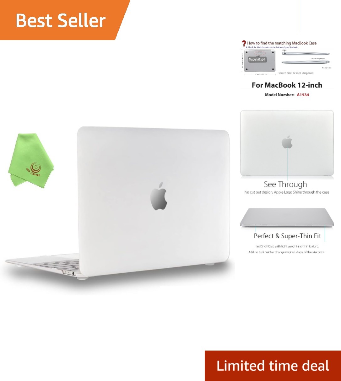 Stylish Soft Touch Hard Case for MacBook Retina 12” A1534 + Free Cleaning Cloth