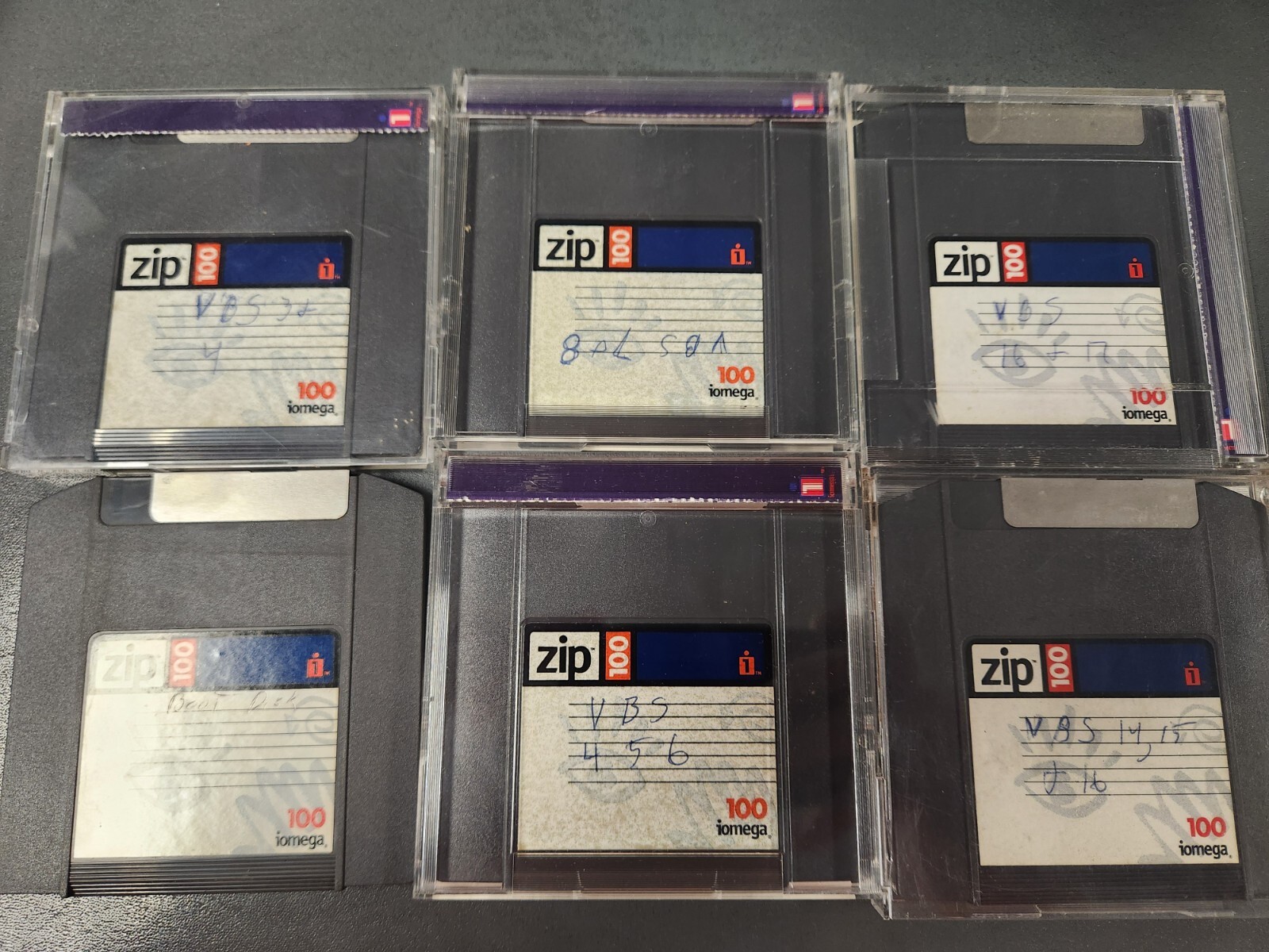 6 X Lot Iomega Zip Drive Disk 100 MB With Case